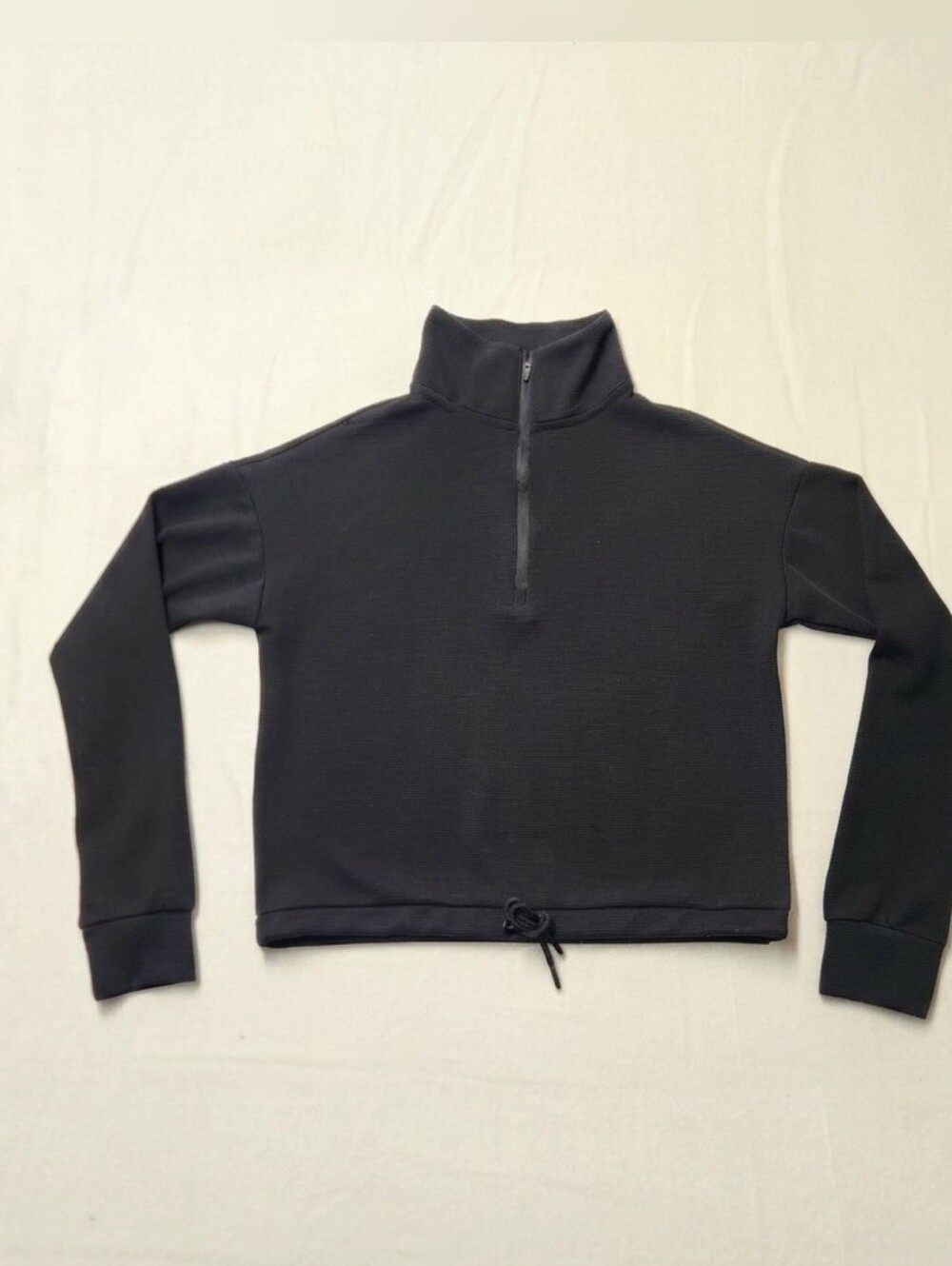 Jockey Women's Waffle Cropped Quarter Zip Pullover Charcoal Black Boxy Fit Sz S